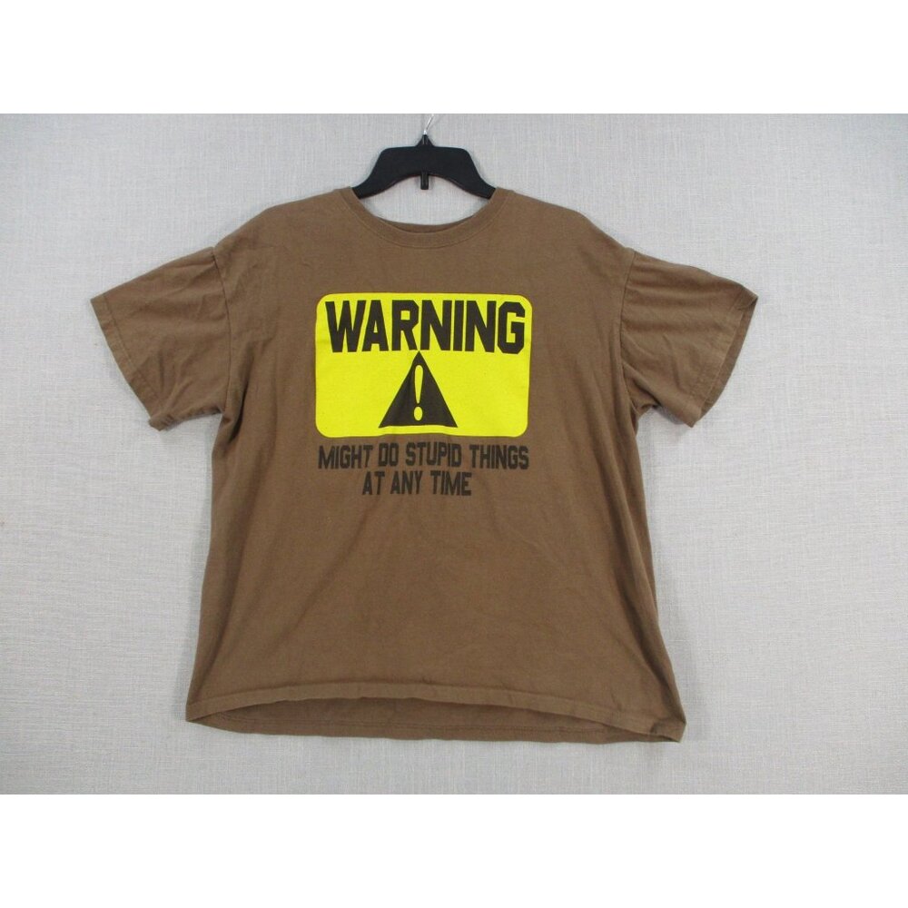 Warning Graphic Brown T-Shirt Might Do Stupid Things At Any Time Mens Size M
